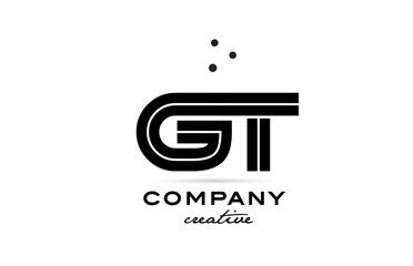 GT black and white combination alphabet bold letter logo with dots. Joined creative template design for company and business