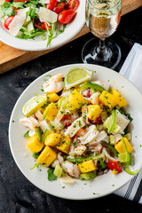 Lobster ceviche. Ceviche made with fresh diced seafood, shrimp, scallops, sea bass and lobster marinated in lime juice, cilantro, jalapeños, salsa salt and pepper. Served with fried tortilla chips.