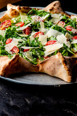 Pizza. Cheese Pizza. Traditional New York City style margarita pizza pie with a thin homemade crispy crust, tomato, garlic, marinara sauce topped with buffalo mozzarella cheese and fresh basil leaves.