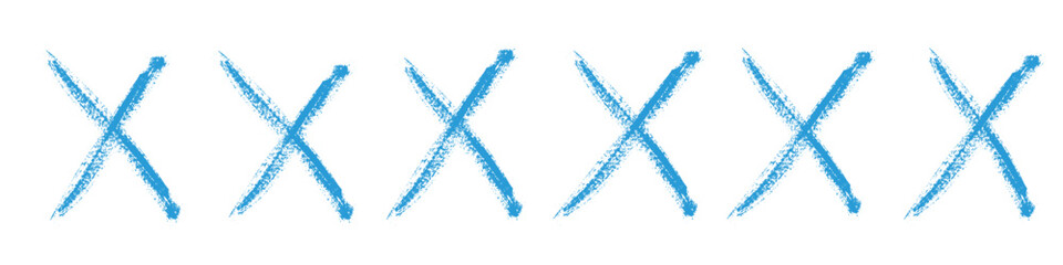 Blue X sign doodle of hand draw style. Graffiti mark,typography paint brush. Isolated vector illustration