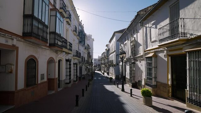 White Street In The Old Town Of Spanish City Olvera, Cadiz, Andalusia, Spain - drone shot