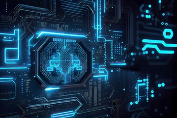 Fototapeta premium Data transformation on a circuit board, generative ai 