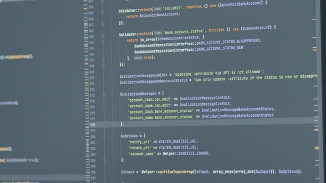 Tilt up of complicated computer code on screen
