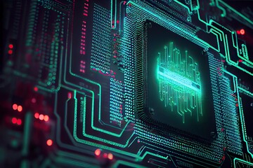 Fototapeta premium Data transformation on a circuit board, generative ai 