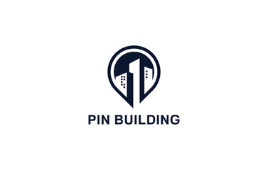 negative space pin simple building logo design