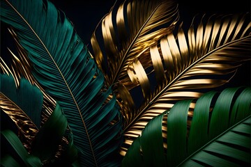 Plakat palm tree leaves texture gold and dark green shot on DSLR Canon 5D 