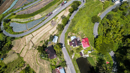 Aerial view of Kelok 44. Tuning 44 is a unique street located in the religion district, reviewer. West Sumatra, Indonesia