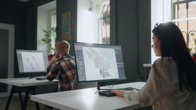 creating 3D visualization of modern equipment in project department of big company