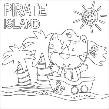 Vector illustration of funny tiger pirate, Childish design for kids activity colouring book or page.