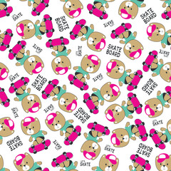 Fototapeta premium Seamless pattern with cute little bear on skate board, For fabric textile, nursery, baby clothes, background, textile, wrapping paper and other decoration.
