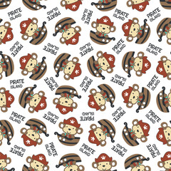 Seamless pattern of funny monkey pirate, Can be used for t-shirt print, Creative vector childish background for fabric textile, nursery wallpaper and other decoration.