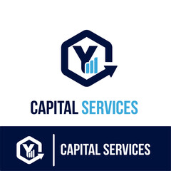Obraz premium Initial Y Letter with Bar Chart and Up Growing Arrow for Finance, Capital Business Services Logo Idea Template