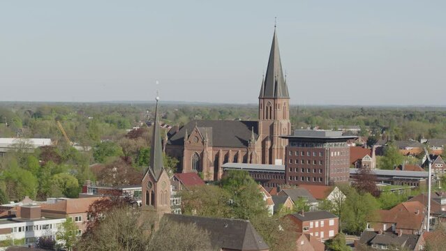 City Center with church in north Germany Papenburg Drone shot