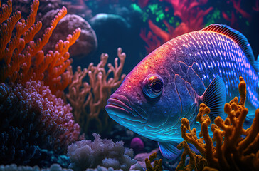 Rafa koralowa i ryba - obrazy, fototapety, plakaty