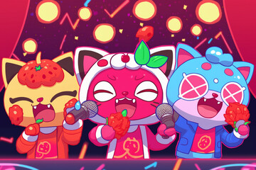 Obraz na płótnie Canvas Cute kittens singing karaoke