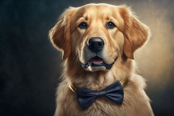 Fototapeta premium Cute Golden Retriever with bowtie