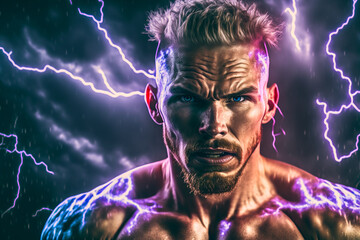 Illustration of man surrounded by lightning