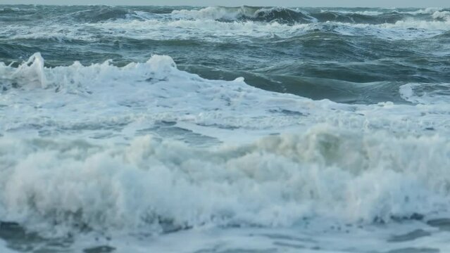 Wild waves at north sea coast in Denmark