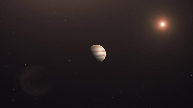 Largest Planet Jupiter And Its Moon In The Outer Space. animation