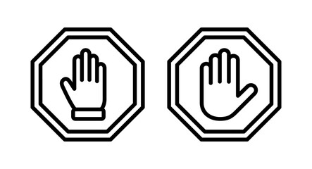 Stop icon vector illustration. stop road sign. hand stop sign and symbol. Do not enter stop red sign with hand