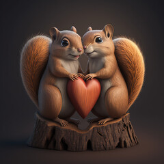 An adorable image of a couple of squirrels gazing at each other in a romantic way, perfect for Valentine's Day.