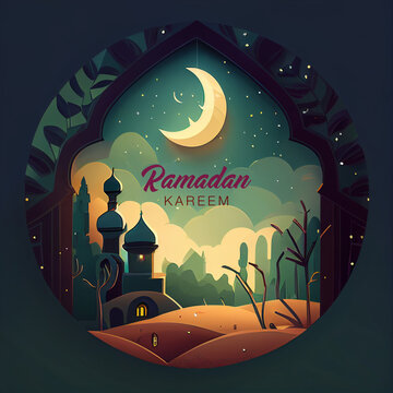 Ramadan Kareem muslim holiday postcard, generative AI