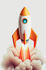 Illustration minimaliste d'une fusée qui décolle, symbole de l'ascension et de la réussite, illustration IA générative