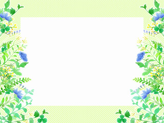 Fototapeta premium 水彩風、手描きの植物のイラストフレーム