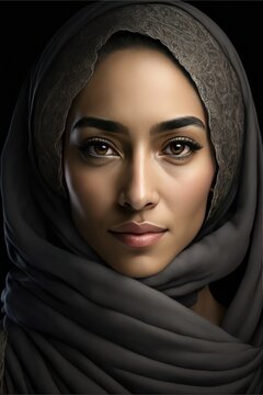 Beautiful middle eastern woman wearing a hijab looking at the camera. Generative AI