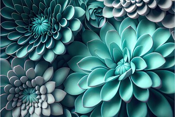 Green flowers, beautiful 3D flowers, water lily, or Nymphaeum made in green, generative ai