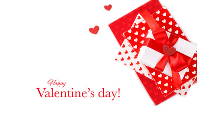 Red and white gift boxes with hearts