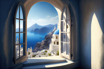 Windows to Santorini. Generative Ai.