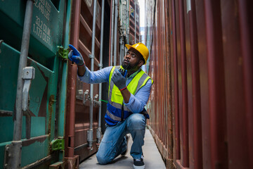 Foreman control loading containers box for logistic Import and export,Container Shipping Logistics concept.