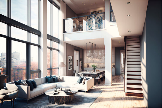 Bright Luxurious Condo Interior Penthouse Generative Ia