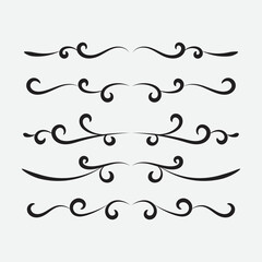 Set of ornamental filigree flourishes and thin dividers. Classical vintage elements, vector illustration