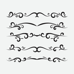 Set of ornamental filigree flourishes and thin dividers. Classical vintage elements, vector illustration
