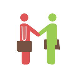 Businessmen shake hands icon. Entrepreneur and investor made deal. Financial literacy and passive income. Cooperation and collaboration, partnership and teamwork. Cartoon flat vector illustration