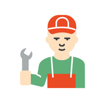 recommend clip art: Car mechanic with wrench icon. Auto repair shop employee and worker with troubleshooting tool, fix. Interface for programs and applications. Cartoon flat vector illustration
