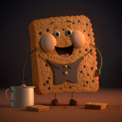 Cartoon tea and biscuit drawing made with generative AI
