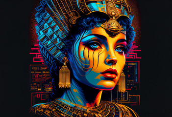 Portrait of Cleopatra. Modern. Multi-color stylized image in purple tones..