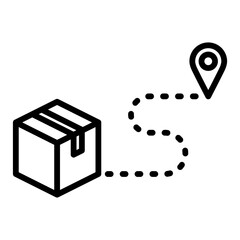 Icono de ruta de entrega del paquete con símbolo de ubicación. Ilustración vectorial © Frank