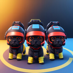 Three cute special anti terrorist dogs unit officers, AI generated