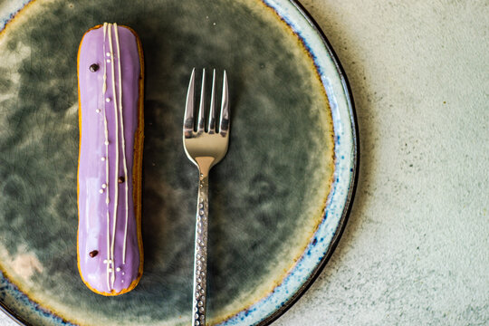 French dessert eclair with lavender