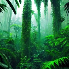 A photo of a lush and verdant rainforest, showcasing the natural beauty and biodiversity of this environment.