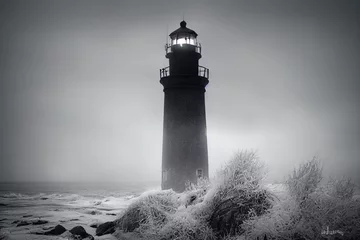  A photo of a lighthouse covered in snow, creating a frosty winter scene. © MG Images
