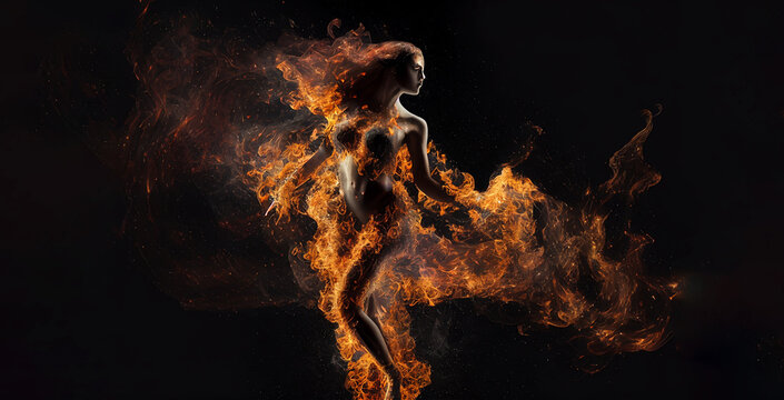 Fire element woman goddess fantasy human representation. Generative AI model