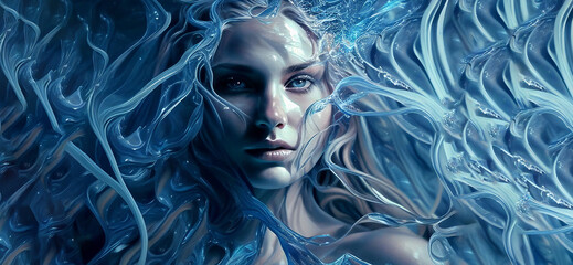 Fototapeta Water element woman goddess fantasy human representation. Generative AI model  obraz