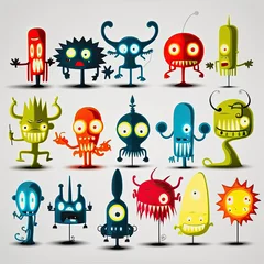 Fotobehang set of  colorful cartoon creatures and monsters illustration sprite flash sheet style © Hamburn