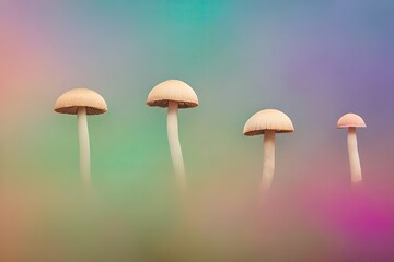 Strange mushrooms on soft pastel colors background, generative ai illustration, 