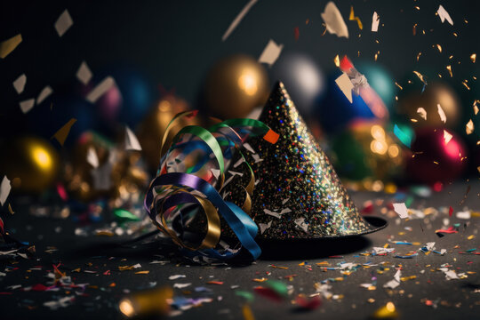 party hat, streamers and confetti, Generative AI